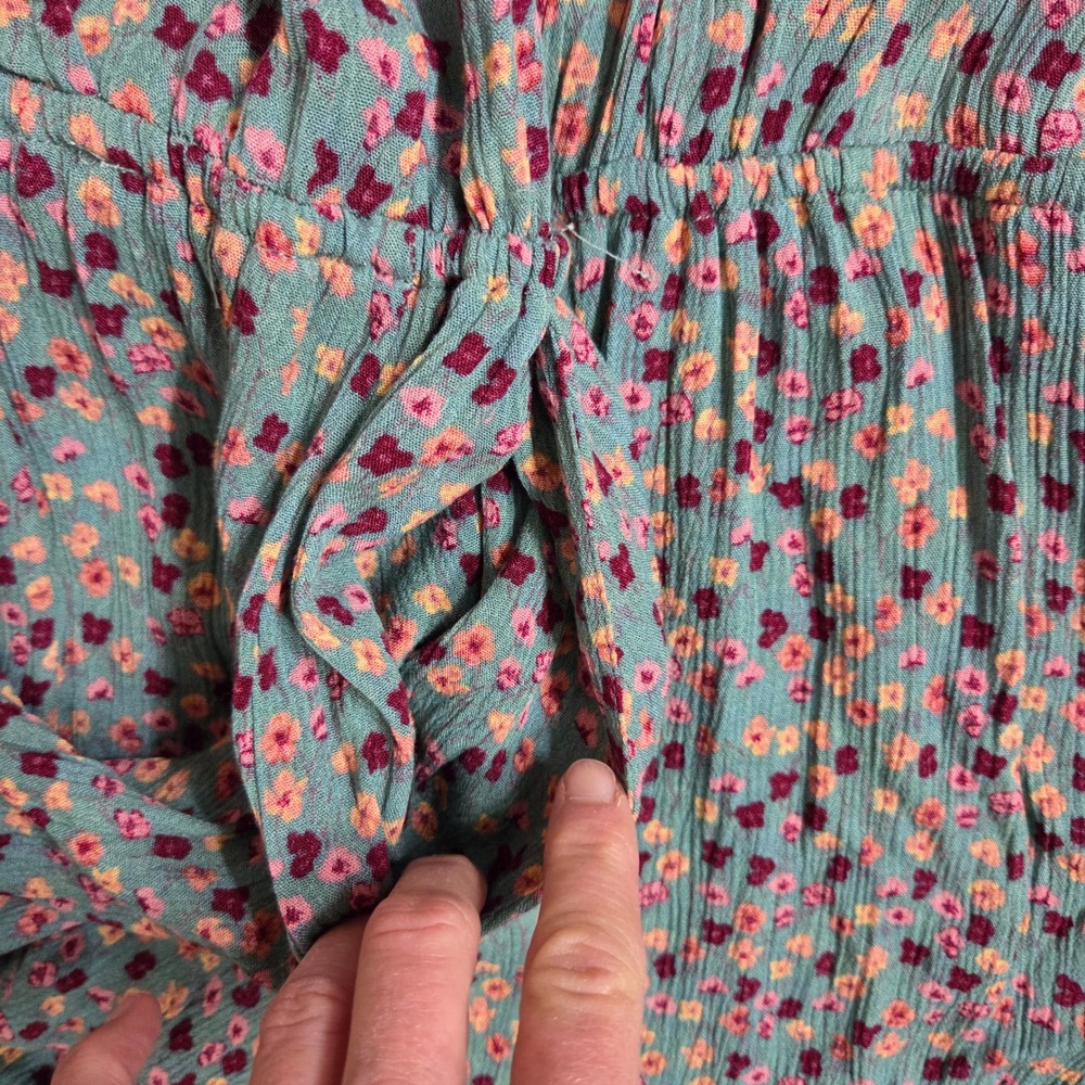Mossimo Supply Co Floral Romper Teal Pink Yellow Ruffle Sleeveless S Boho Pocket - Picture 4 of 9